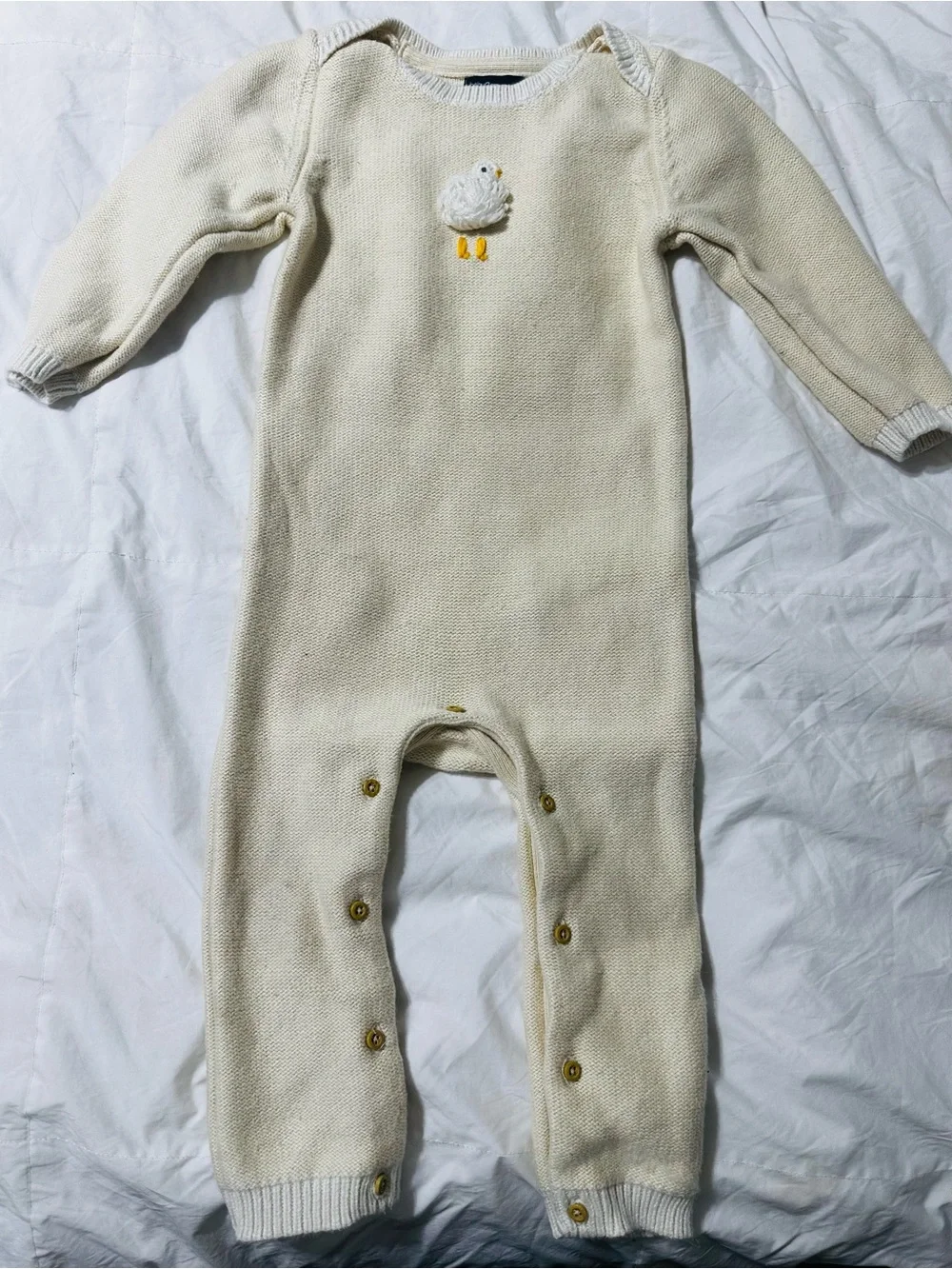 Baby Gap Cream Knit Baby One-Piece with Duck Embroidery